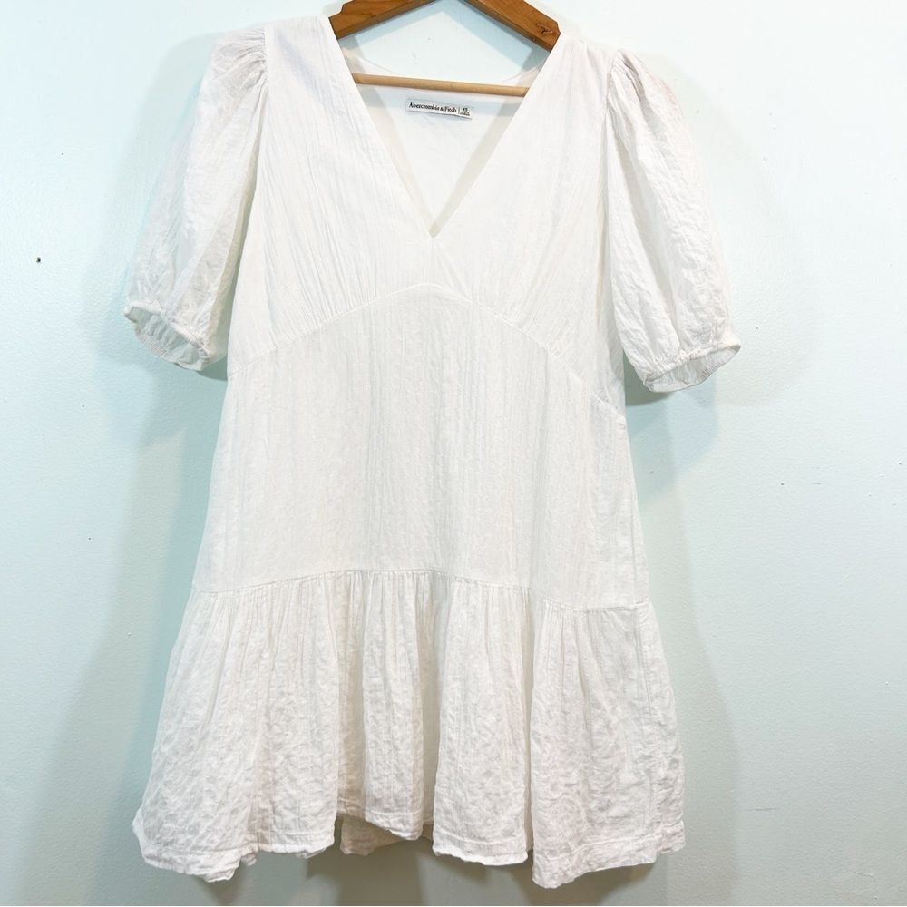 Abercrombie & Fitch Cloud White V-Neck Cotton Tunic Dress Minimalist Lagenlook